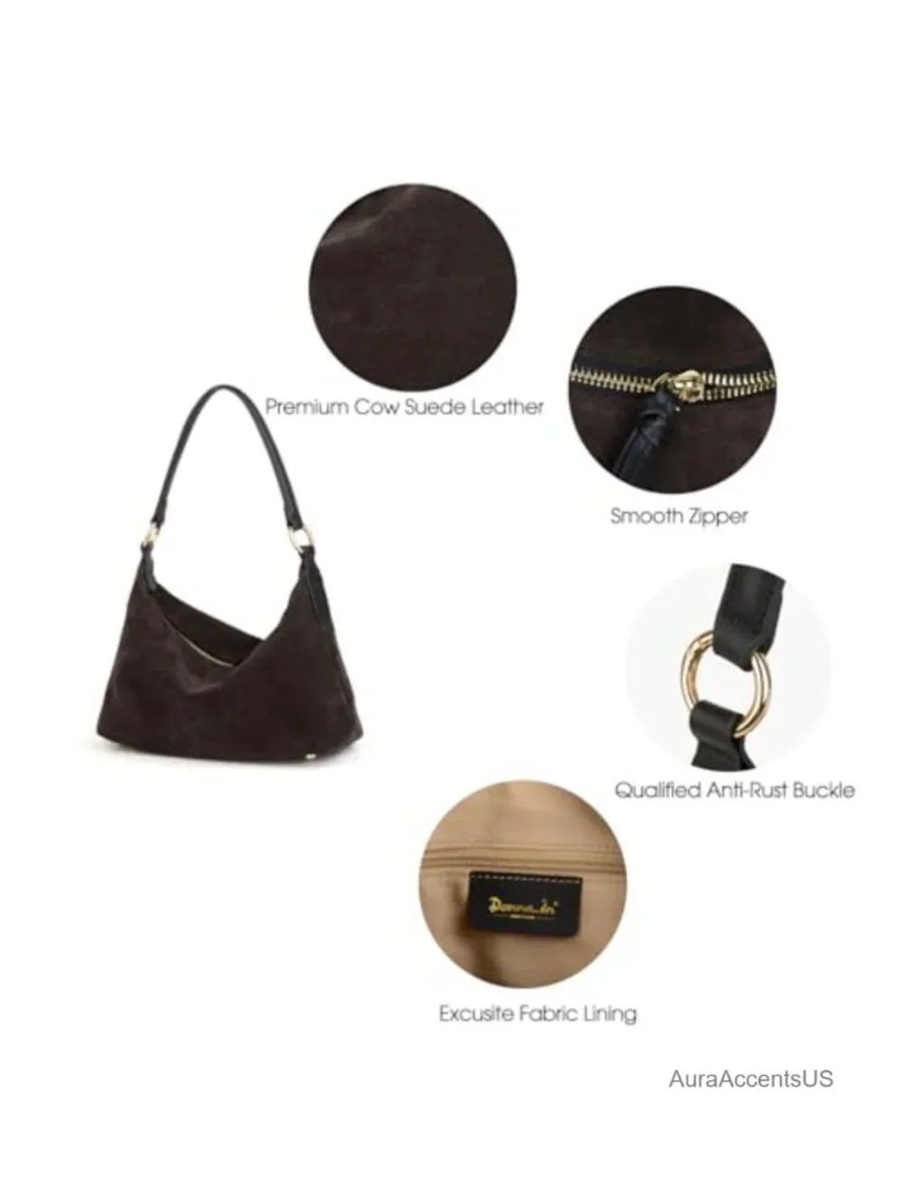 Slouchy Cowhide Suede Crescent Hobo Shoulder Bag Hand-Stitched